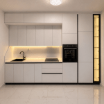 Modern Minimal White Kitchen with Warm Lighting