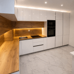 Modern L-Shaped Kitchen with Warm Wood Accents