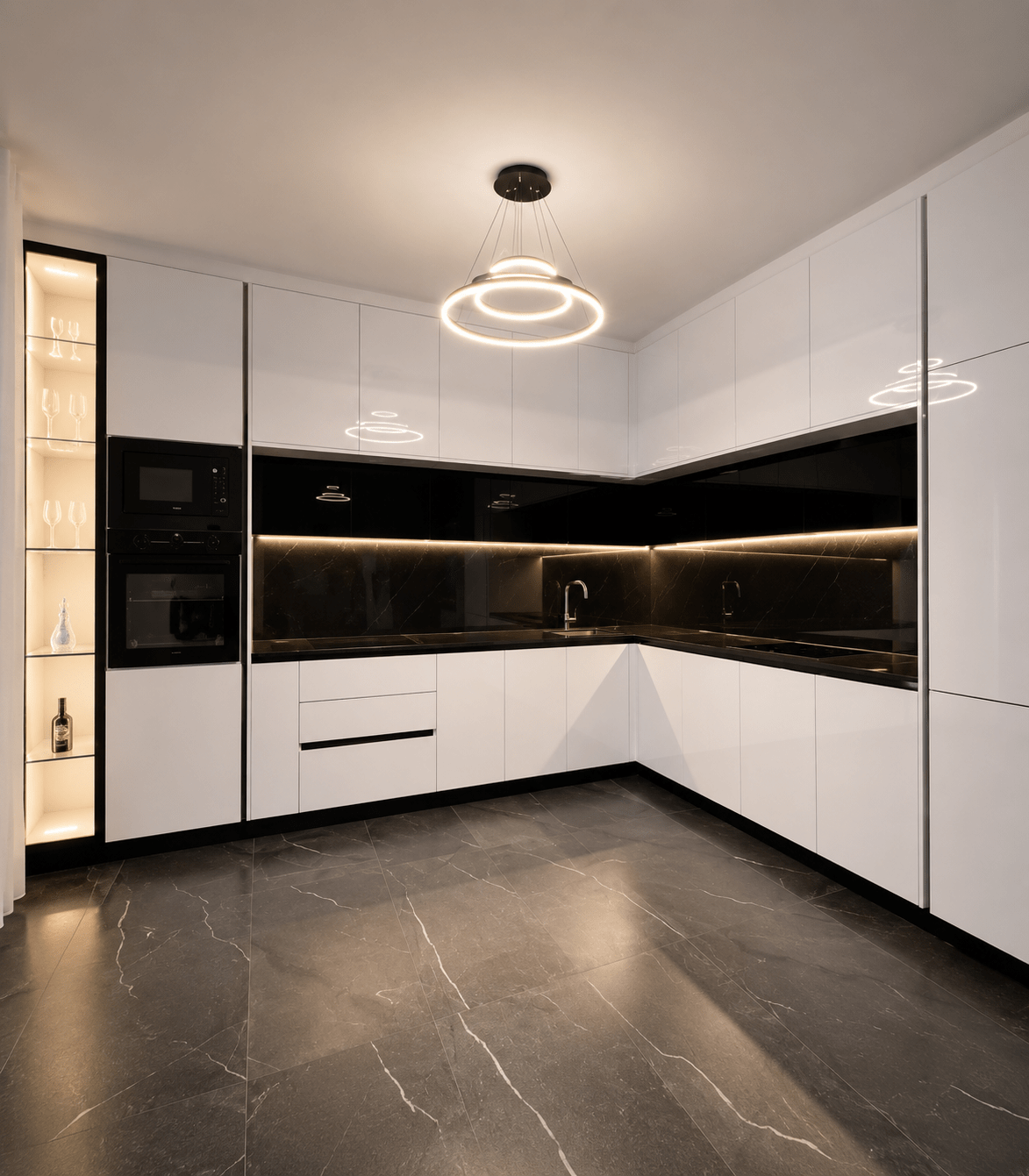 84d3e882-77f0-43ec-a823-f6ee38ed94c0 Modern Luxury Black & White L-Shaped Kitchen - Figura 1